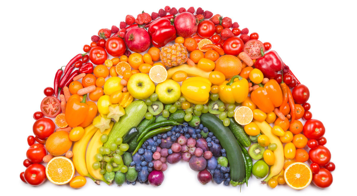 A rainbow of fruit and vegetabless